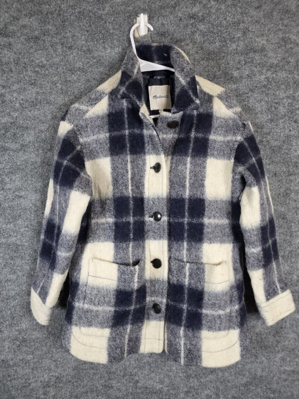 Madewell Jacket Womens XS Blue Walton Plaid Wool Blend Button Front Lined Short